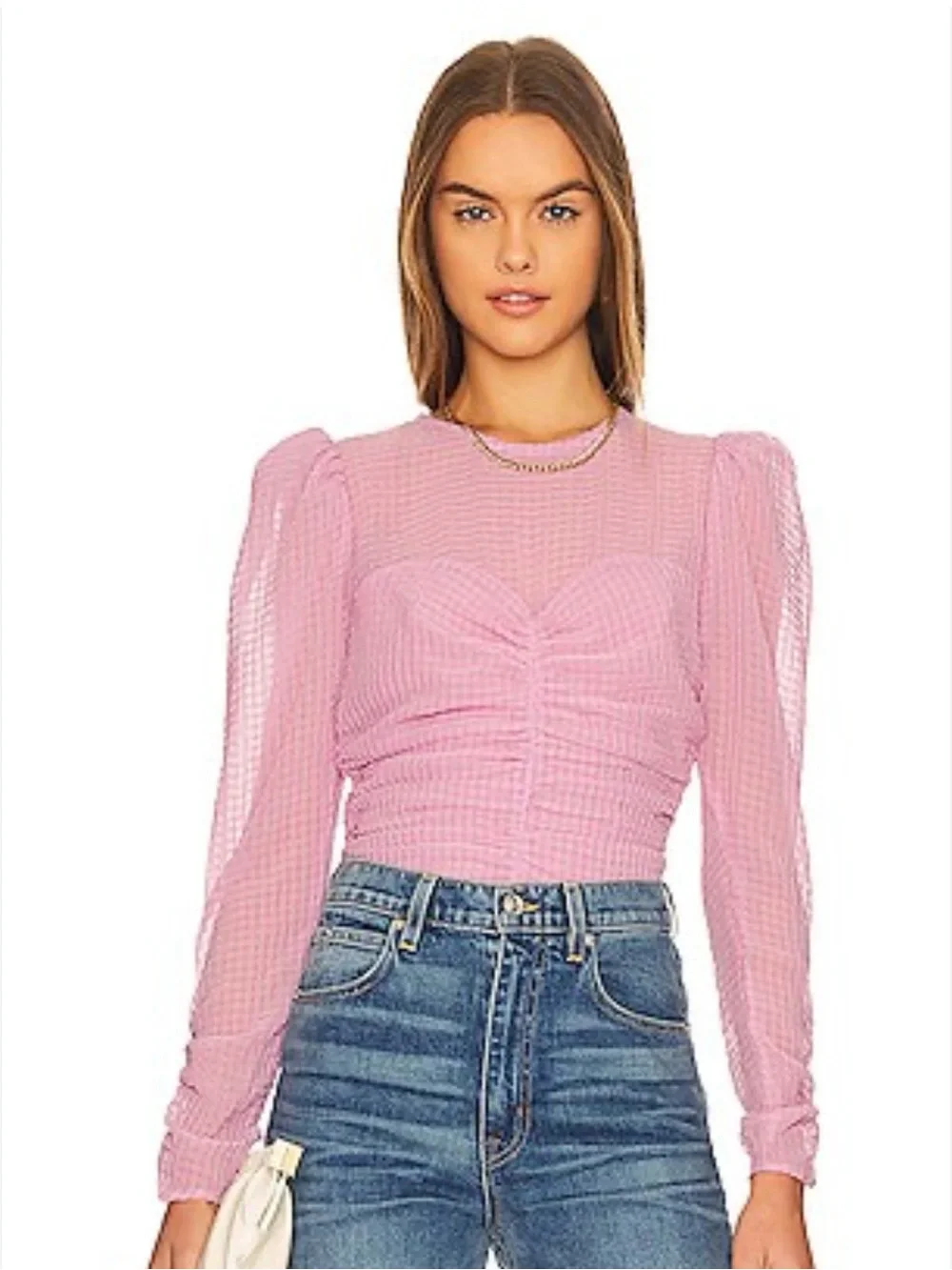 Astr Pink Ruched Peplum Long-Sleeve Blouse